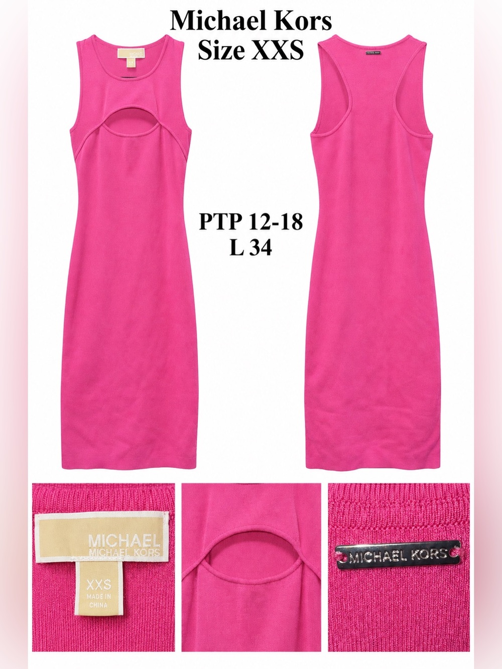 Michael Kors Hot Pink Cutout Knit Tank Dress